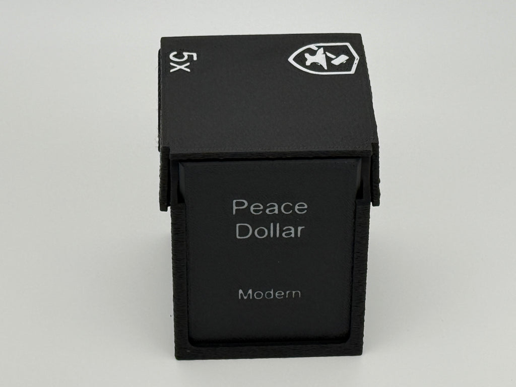 Black 3D-printed CoinConnex 5x storage box for graded coin slabs (NGC, PCGS)