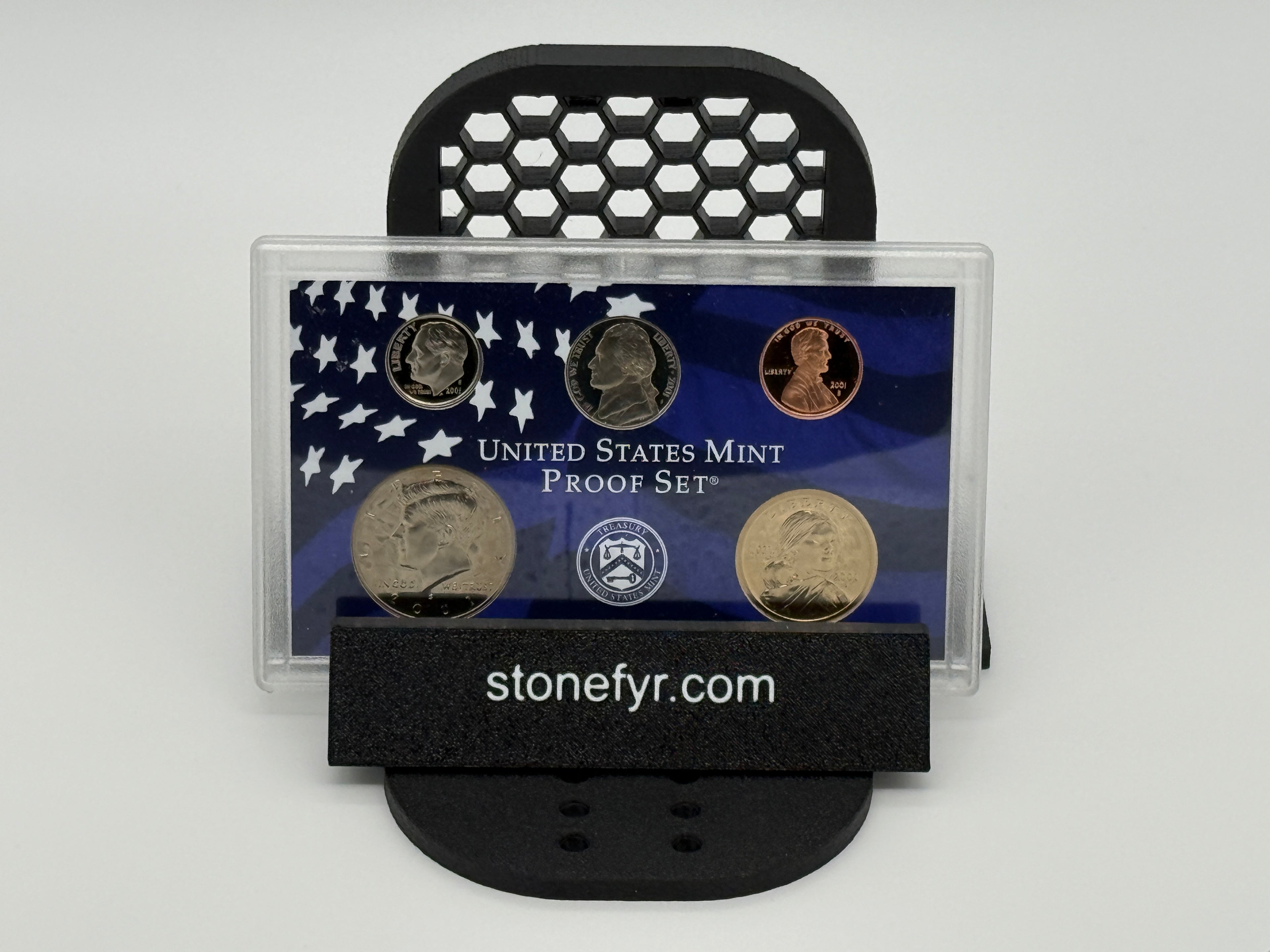 SlabGrid FlexStand coin slab display stand — angled view