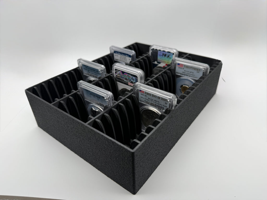 SlabGrid 60x graded coin slab display tray — alternate angle