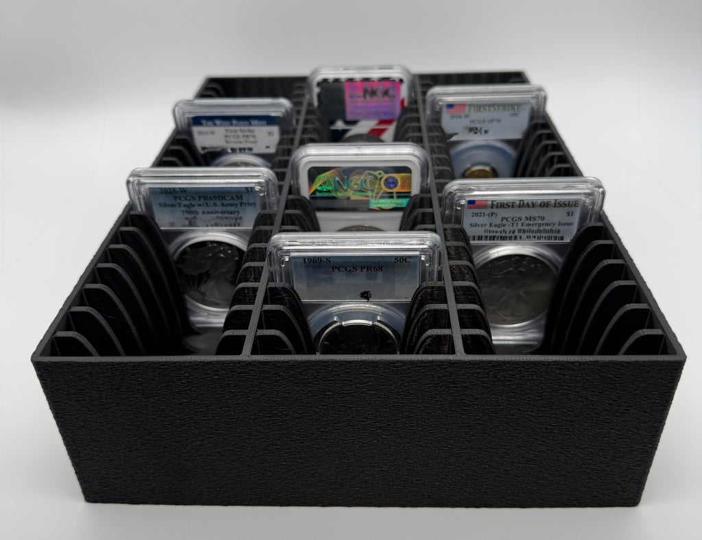 SlabGrid 60x graded coin slab display tray — detail view