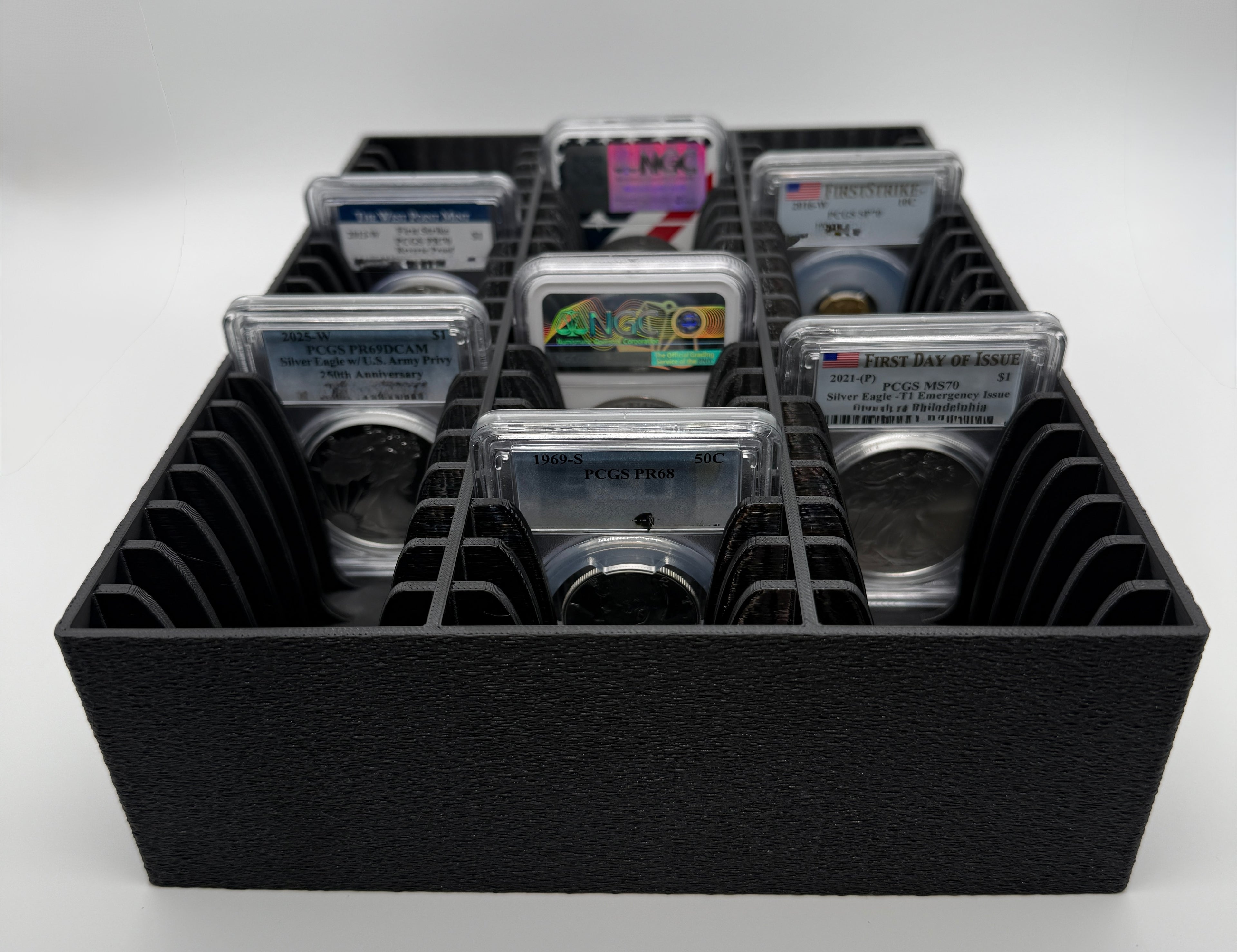 SlabGrid 60x graded coin slab display tray — detail view