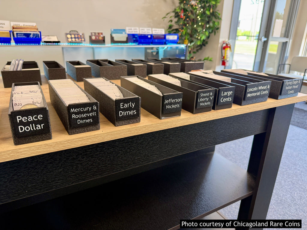 SlabGrid Mini Double 2x2 coin holder display tray — angled view
